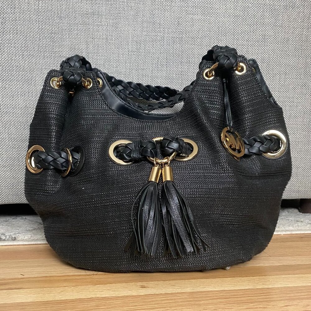 Michael Kors Braided Astor Grommet Large Black Bag